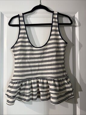 Divided Navy & White Striped Scoop Peplum Tank